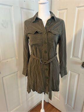 Topshop Olive Green Long-Sleeve Utility Shirt Dress
